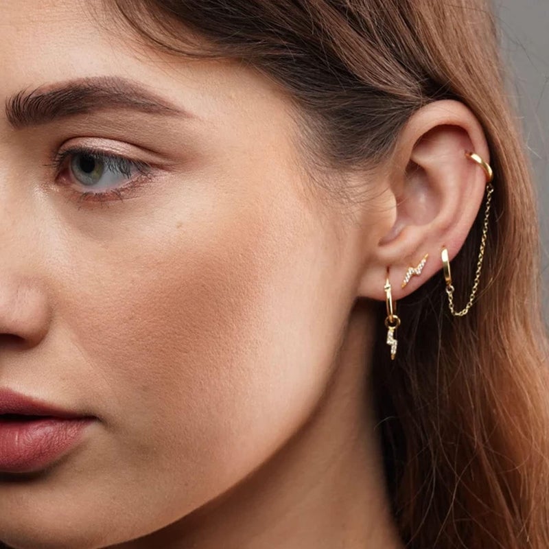 Goenjoy 6Pcs 14K Gold Plated Earrings Connector Chains Set for Women, Convertible Dangle Chain for Helix Earrings Double Piercings 30mm 40mm - Image 3